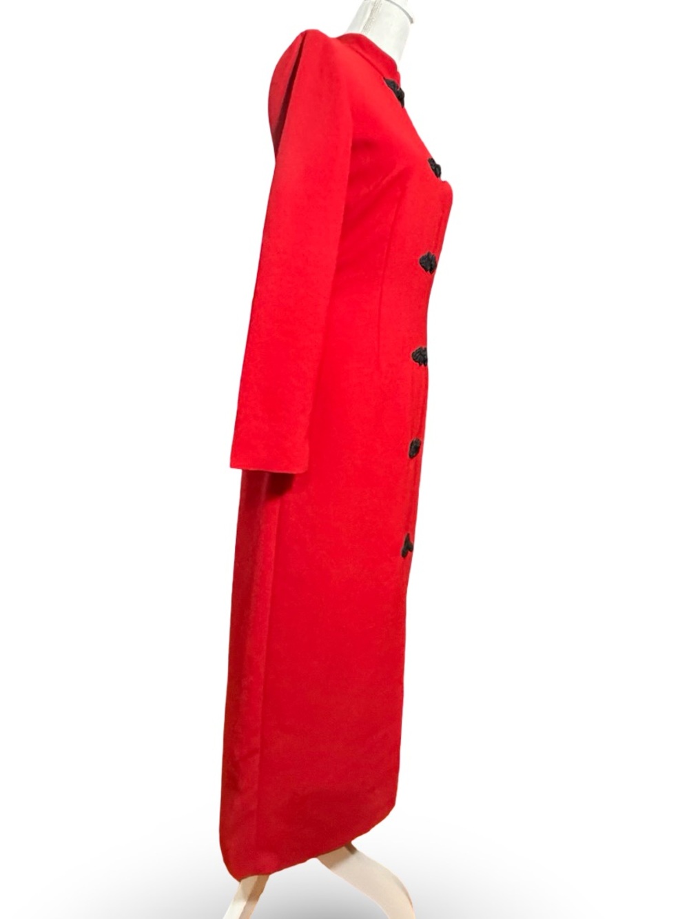 Zara Red Mandarin Collar Midi Dress with Frog Fasteners S - Picture 8 of 14